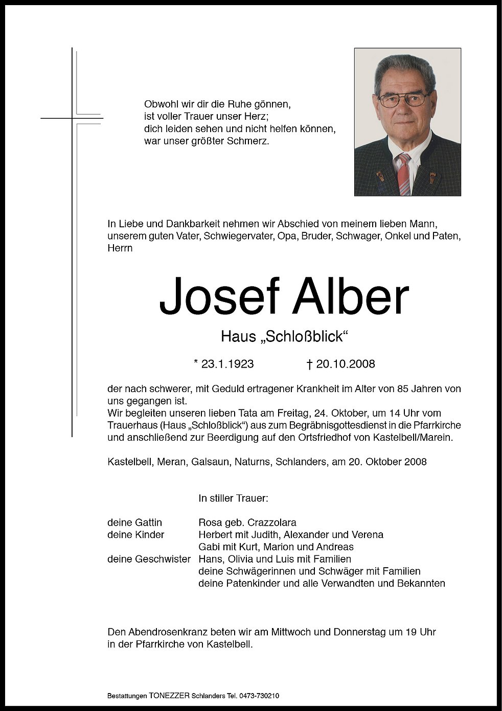 Josef Alber Aus Kastelbell Tschars Trauerhilfe It Das S Dtiroler