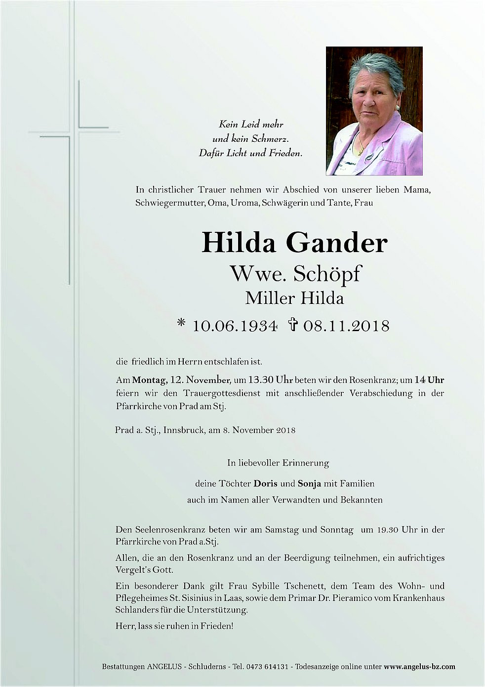 Hilda Gander Wwe Schöpf aus Prad am Stilfserjoch TrauerHilfe it