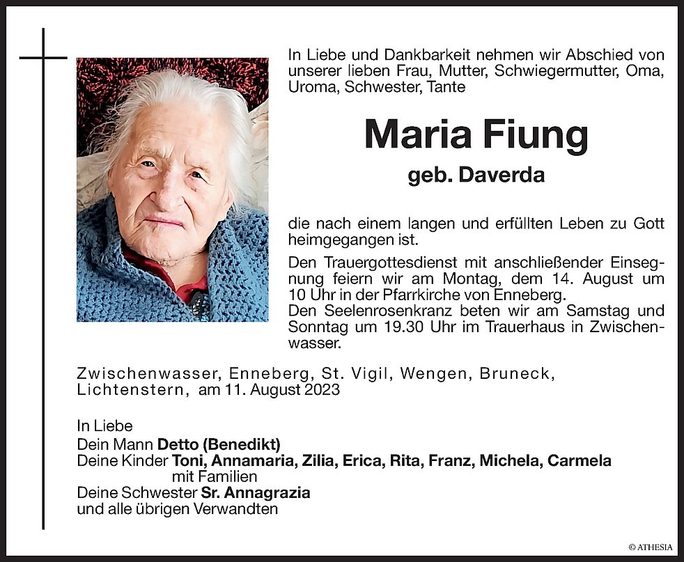 Maria Fiung Aus Enneberg Trauerhilfe It Das S Dtiroler Gedenkportal