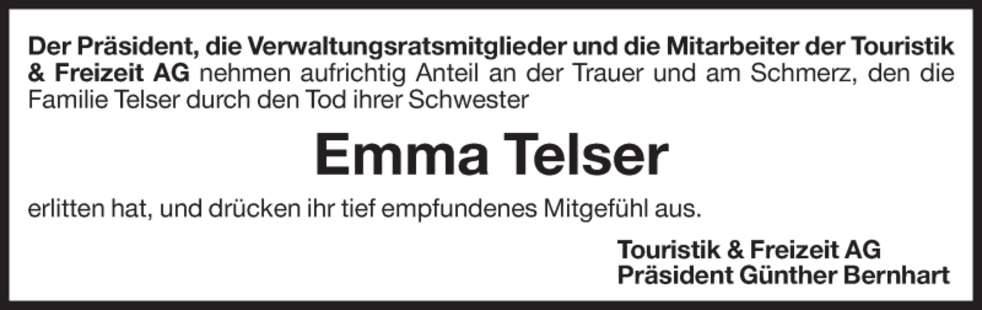 Emma Telser Aus Mals Trauerhilfe It Das S Dtiroler Gedenkportal