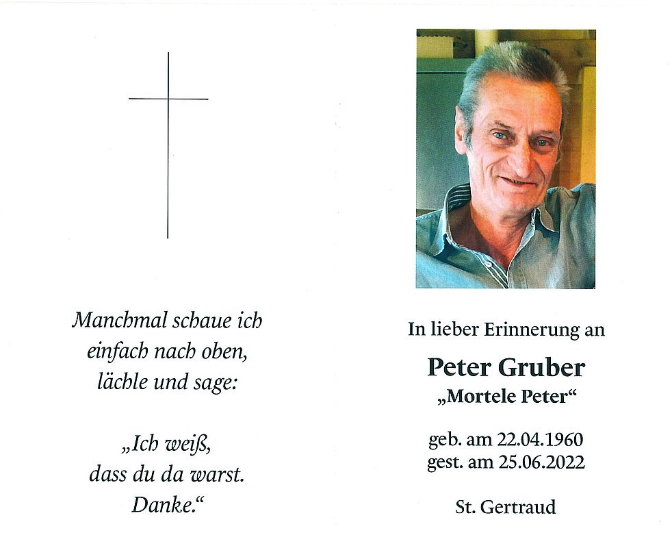 Peter Gruber Aus Ulten Trauerhilfe It Das S Dtiroler Gedenkportal