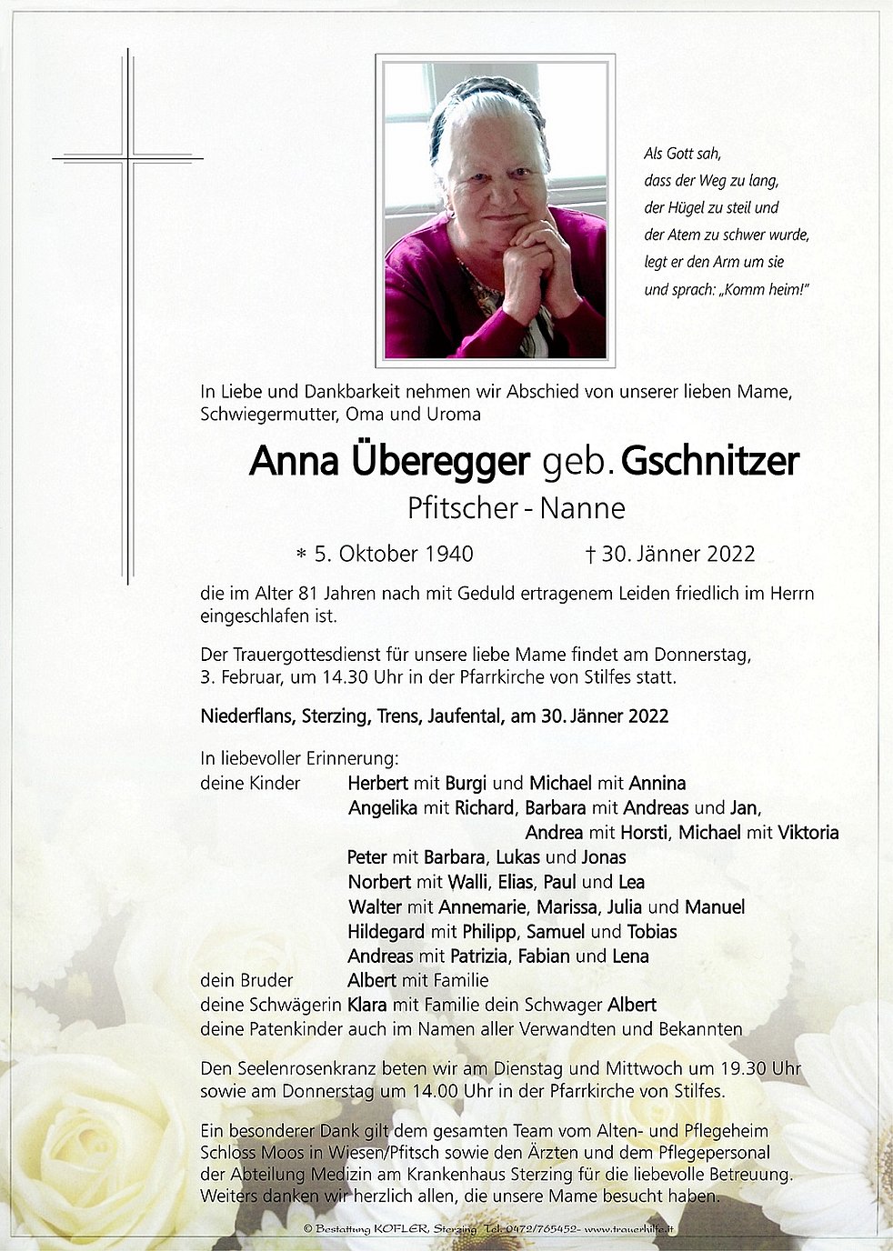 Anna Beregger Aus Freienfeld Trauerhilfe It Das S Dtiroler