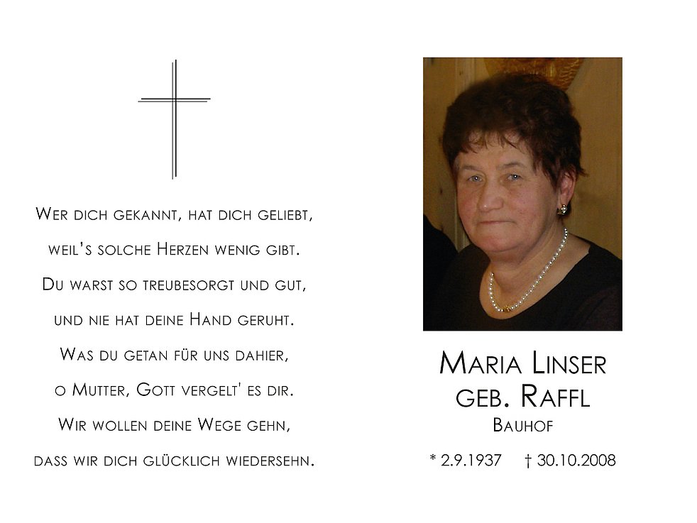 Maria Linser aus Latsch TrauerHilfe it das Südtiroler Gedenkportal