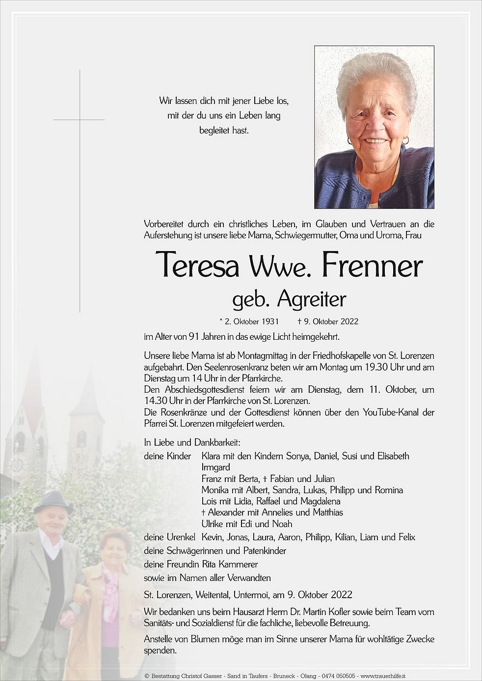 Teresa Wwe Frenner Aus St Lorenzen Trauerhilfe It Das S Dtiroler