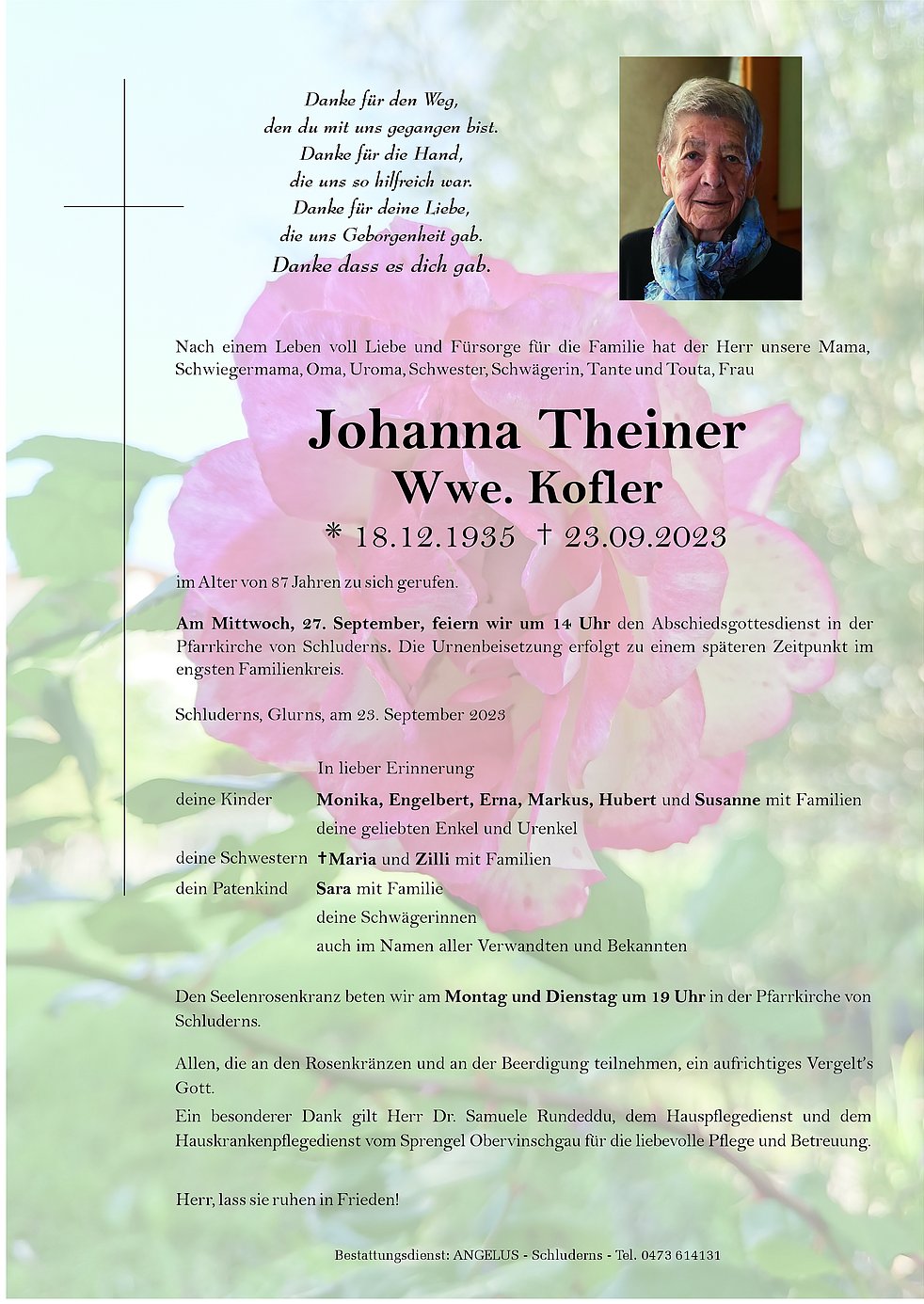 Johanna Theiner Aus Schluderns Trauerhilfe It Das S Dtiroler