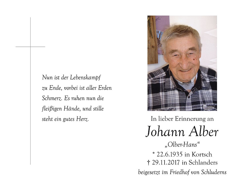 Johann Alber Aus Schluderns Trauerhilfe It Das S Dtiroler Gedenkportal