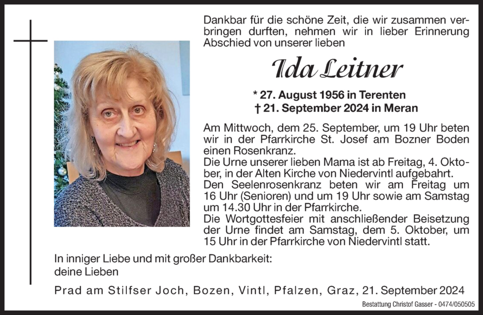 Ida Leitner aus Prad am Stilfserjoch TrauerHilfe it das Südtiroler