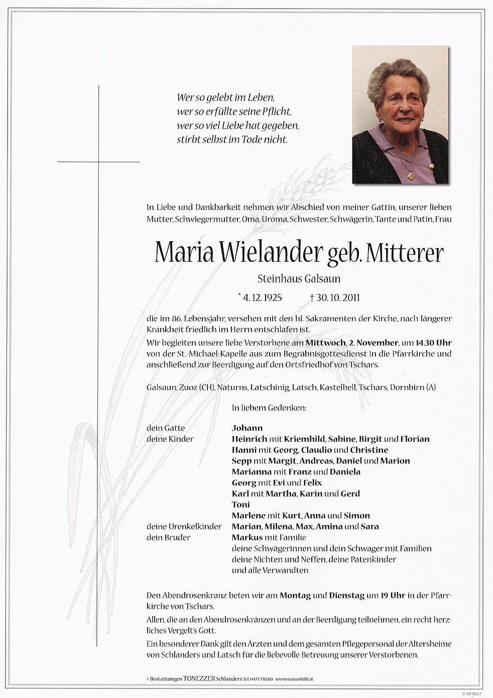 Maria Wielander Aus Kastelbell Tschars TrauerHilfe It Das