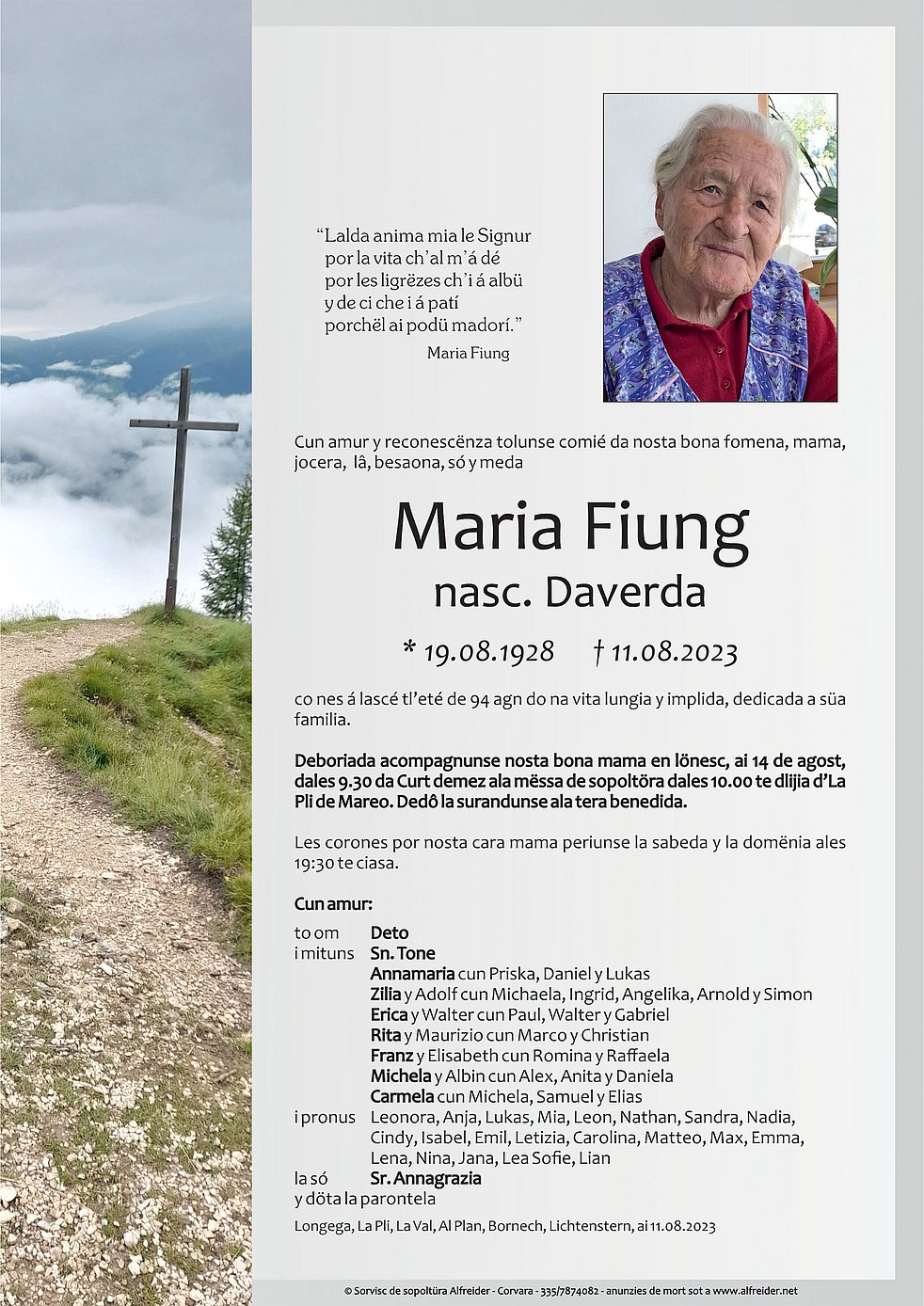 Maria Fiung Aus Enneberg Trauerhilfe It Das S Dtiroler Gedenkportal