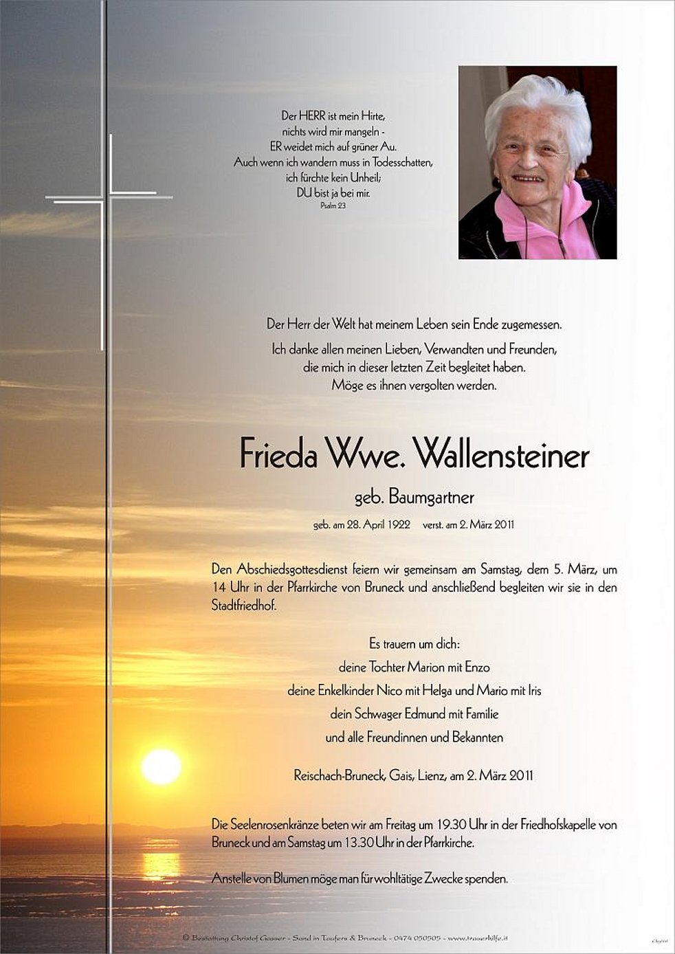 Frieda Wwe Wallensteiner aus Bruneck TrauerHilfe it das Südtiroler