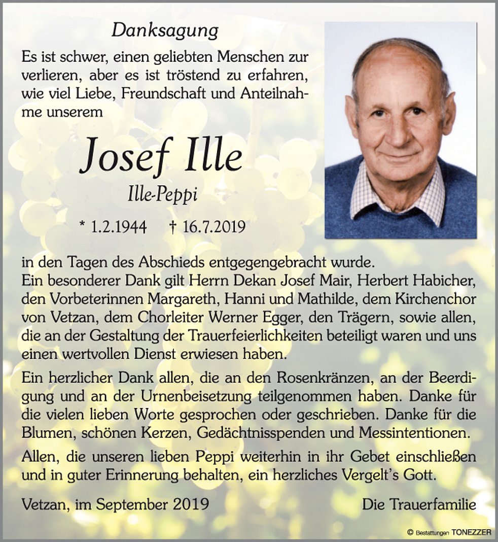 Josef Ille Aus Schlanders Trauerhilfe It Das S Dtiroler Gedenkportal