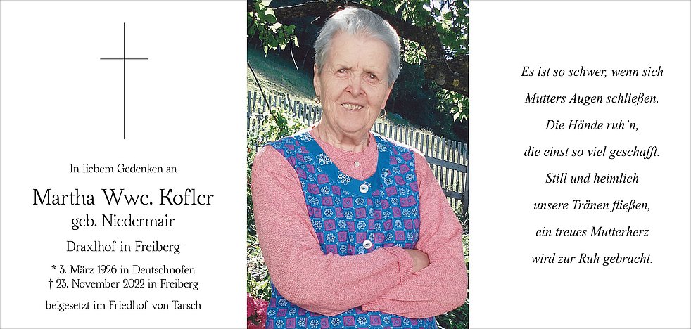Martha Wwe Kofler Aus Kastelbell Tschars Trauerhilfeit Das Südtiroler Gedenkportal 