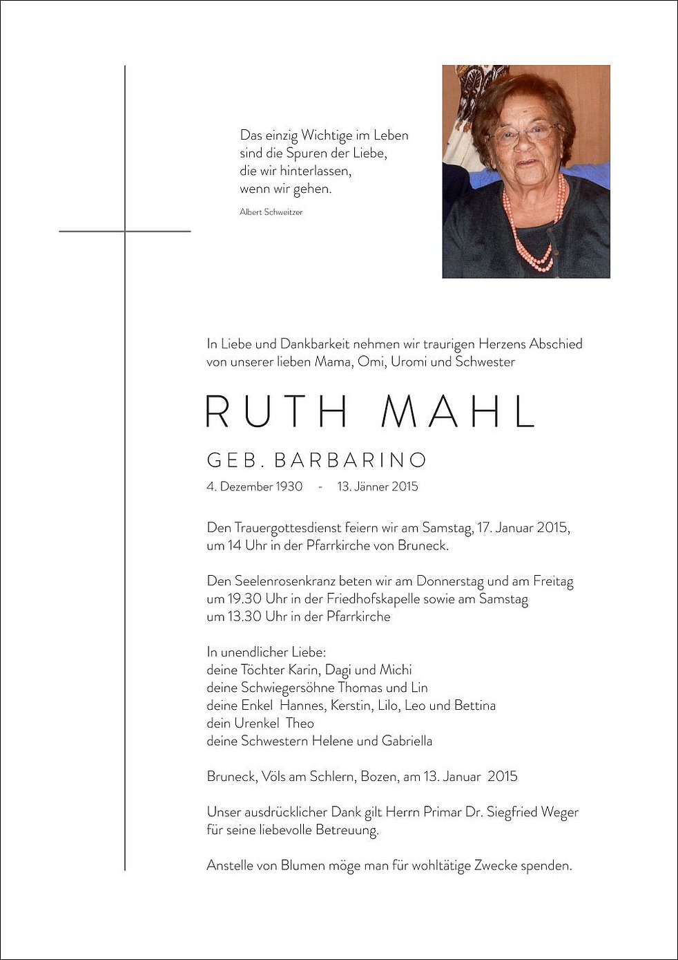 Ruth Mahl Aus Bruneck Trauerhilfeit Das Südtiroler Gedenkportal 