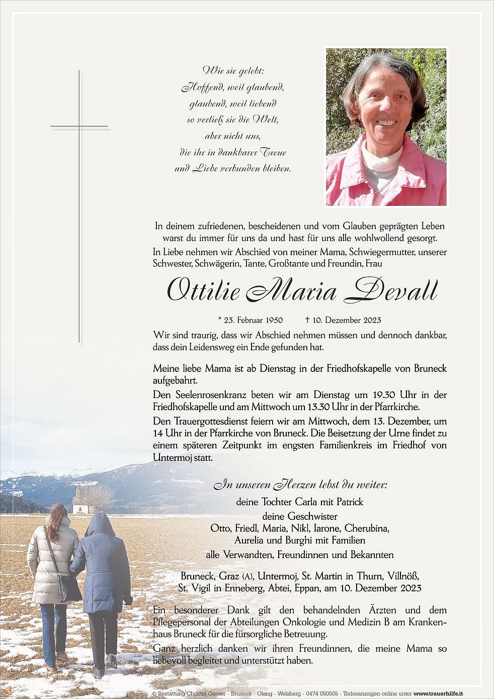 Ottilie Maria Devall Aus Bruneck Trauerhilfeit Das Südtiroler Gedenkportal 