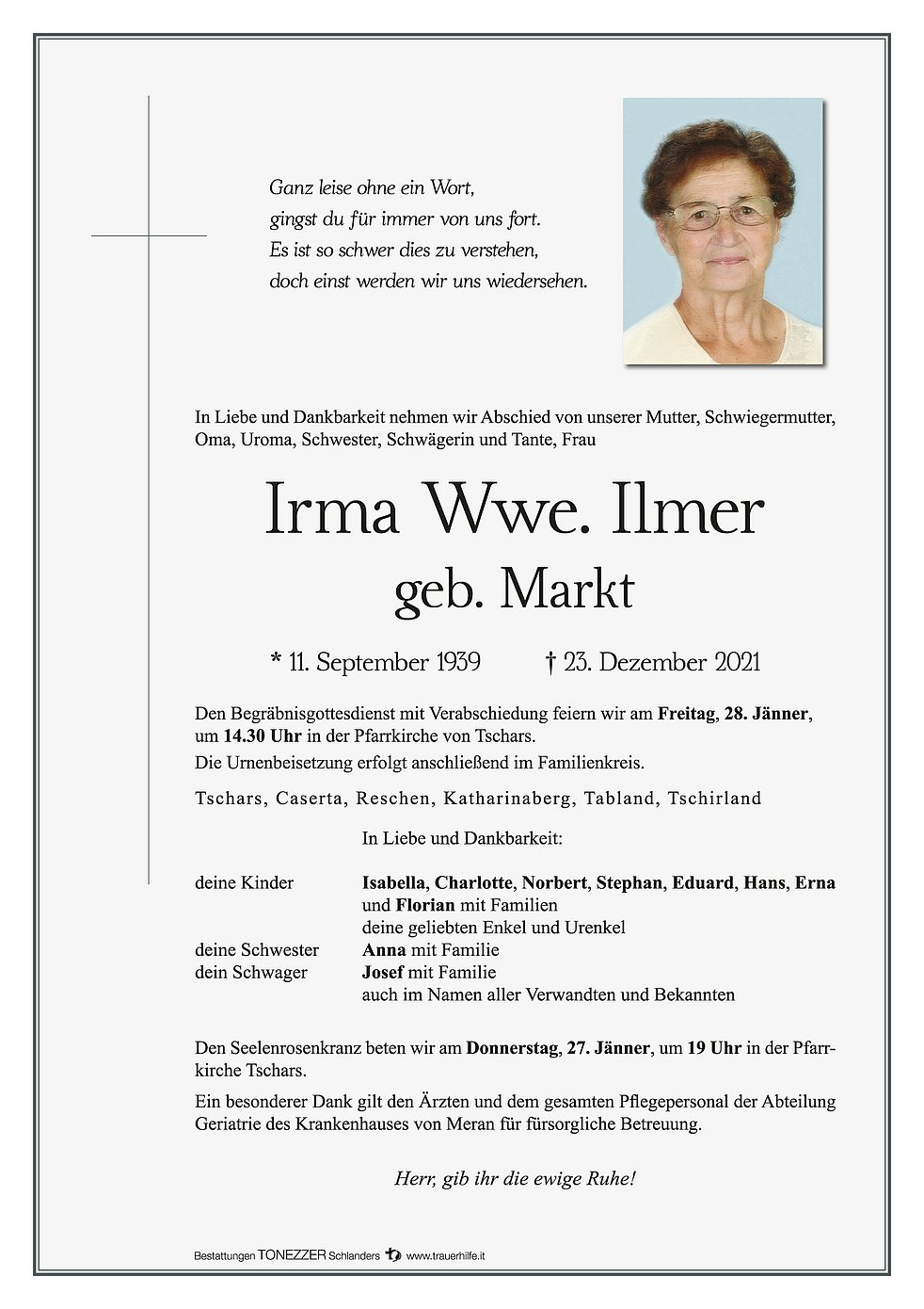 Irma Wwe Ilmer Aus Kastelbell Tschars Trauerhilfeit Das Südtiroler Gedenkportal 
