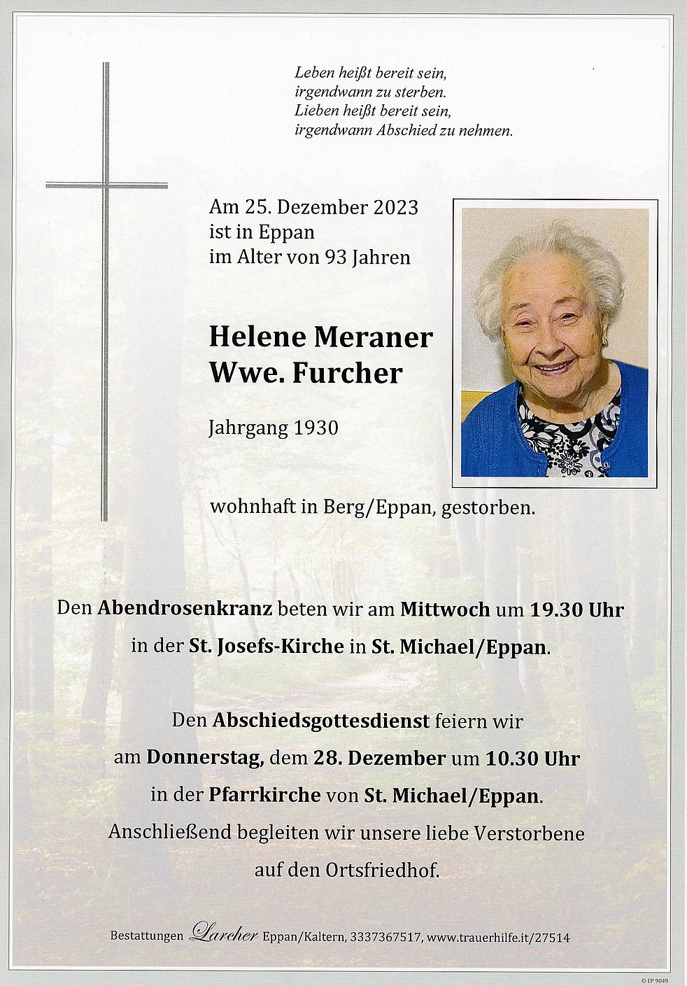 Helene Wwe. Furcher aus Eppan a. d. W. - TrauerHilfe.it - das ...