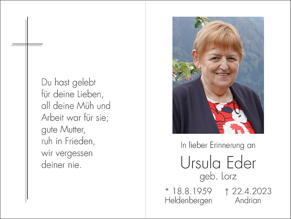 Ursula Eder Aus Andrian Trauerhilfeit Das Südtiroler Gedenkportal 