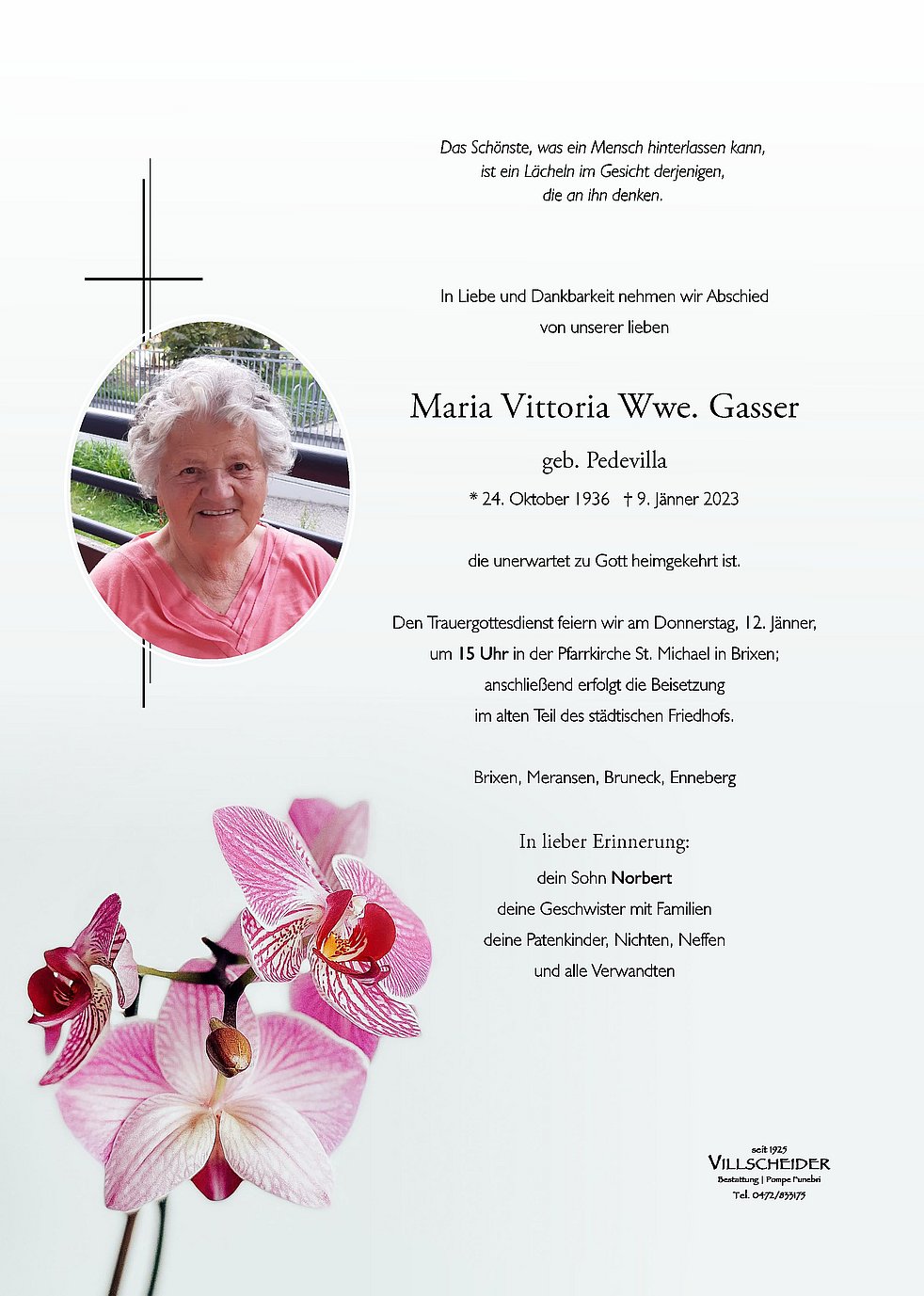 Maria Vittoria Wwe Gasser Aus Brixen Trauerhilfeit Das Südtiroler Gedenkportal 