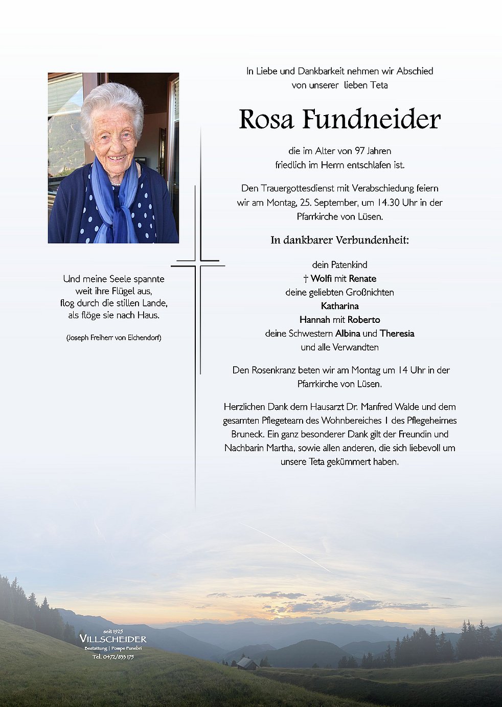 Rosa Fundneider Aus Bruneck Trauerhilfeit Das Südtiroler Gedenkportal 