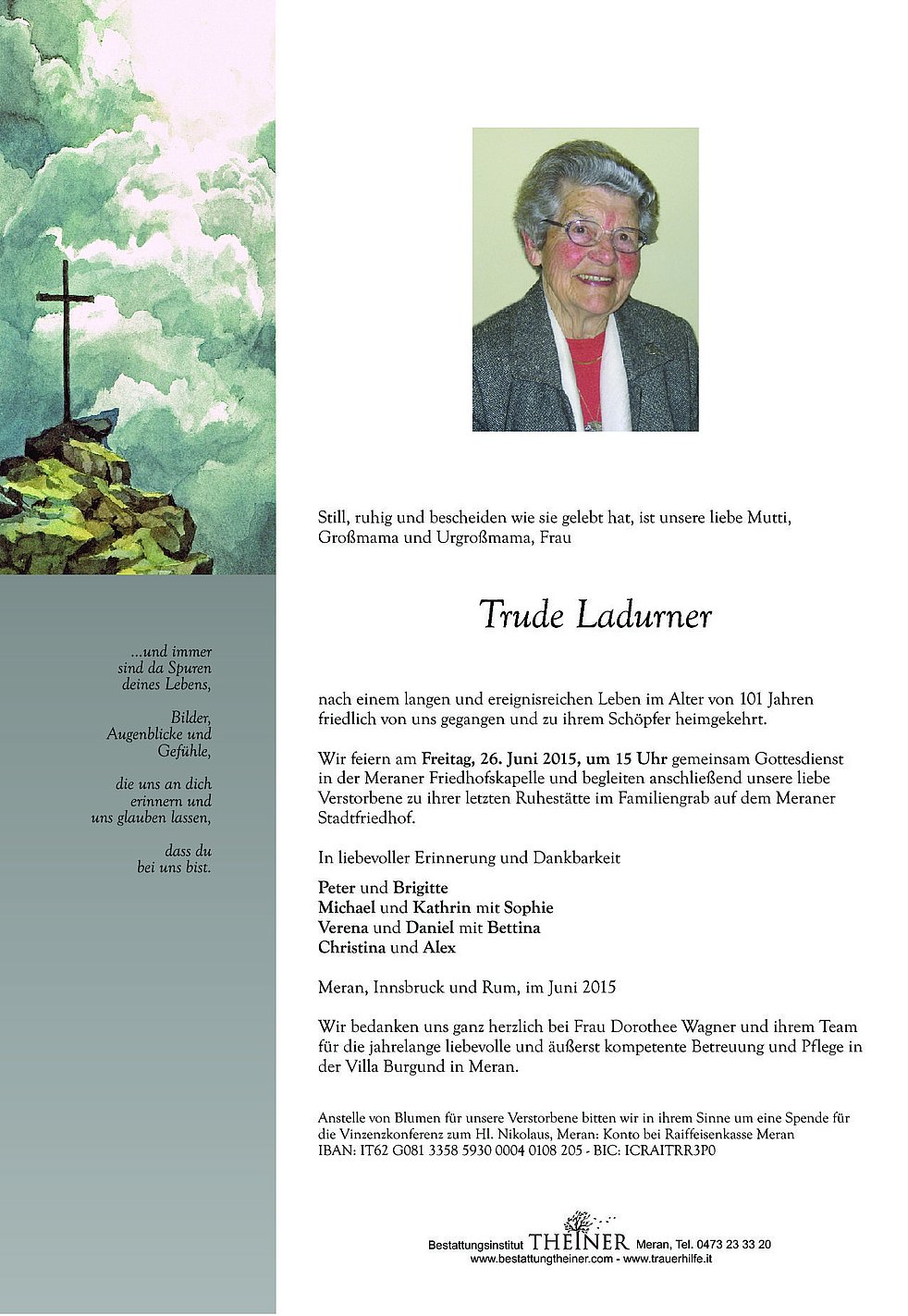 Trude Ladurner Aus Meran - TrauerHilfe.it - Das Südtiroler Gedenkportal