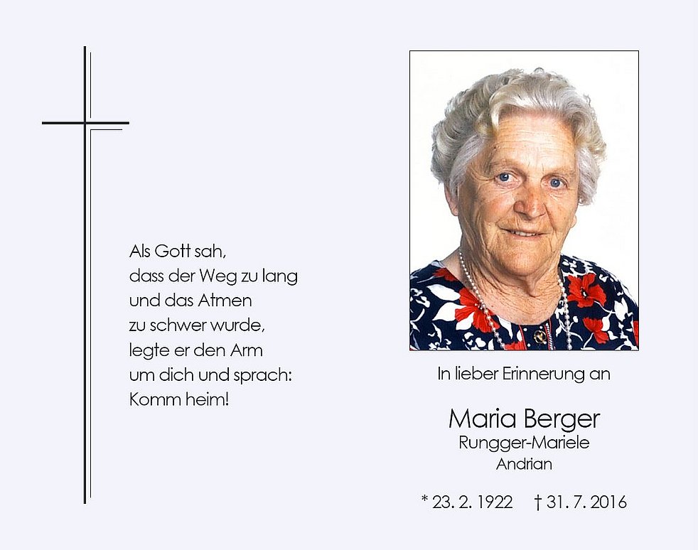 Maria Berger Aus Andrian Trauerhilfeit Das Südtiroler Gedenkportal 