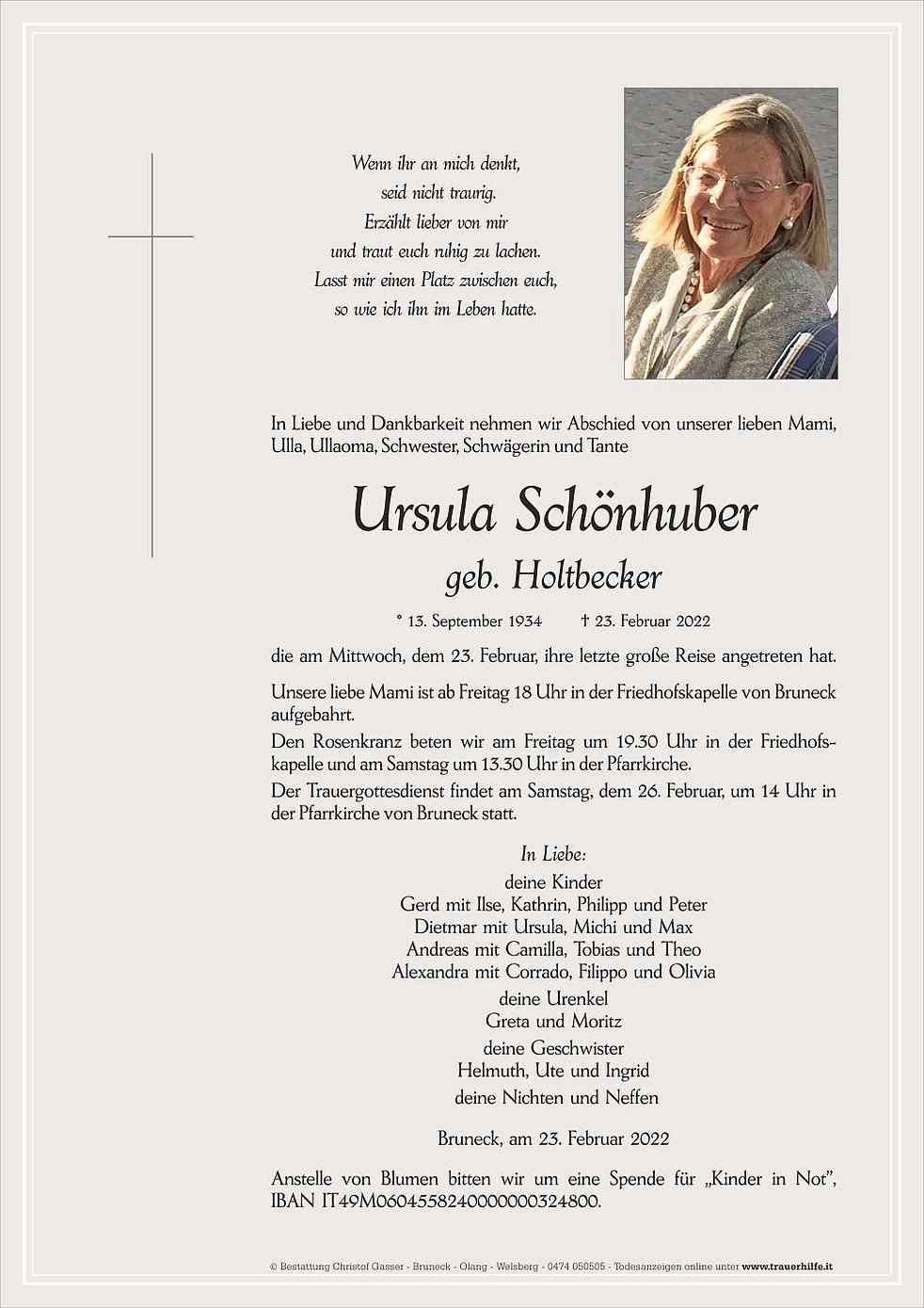 Ursula Schönhuber Aus Bruneck Trauerhilfeit Das Südtiroler Gedenkportal 