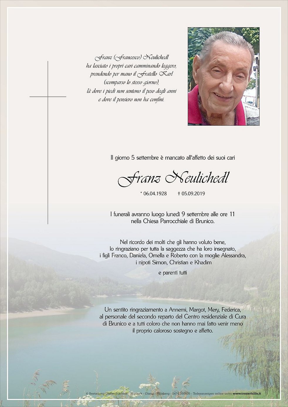 Franz Neulichedl Aus Bruneck Trauerhilfeit Das Südtiroler Gedenkportal 