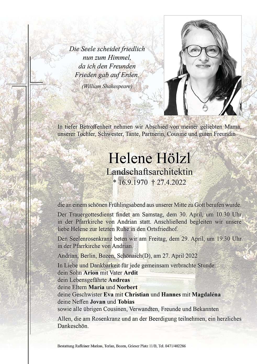 Helene Hölzl Aus Andrian Trauerhilfeit Das Südtiroler Gedenkportal 