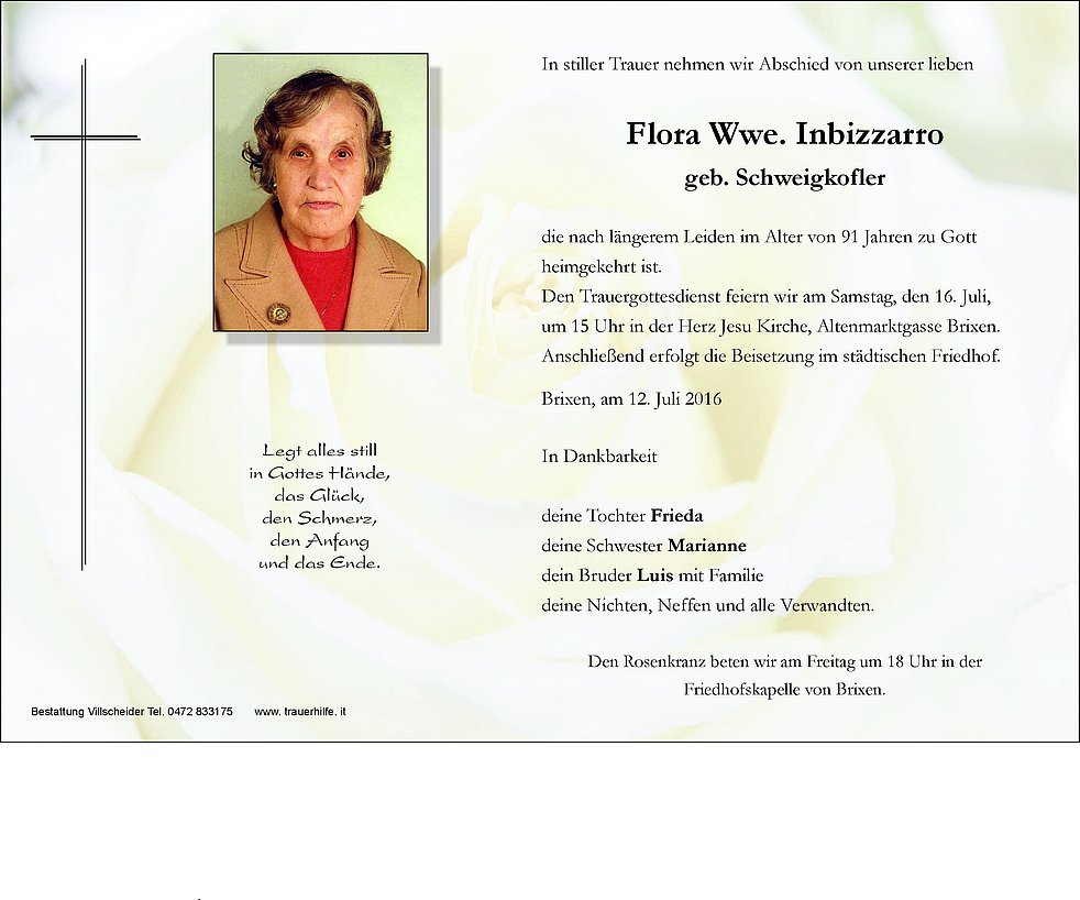Flora Wwe Bizzarro Aus Brixen Trauerhilfeit Das Südtiroler Gedenkportal 