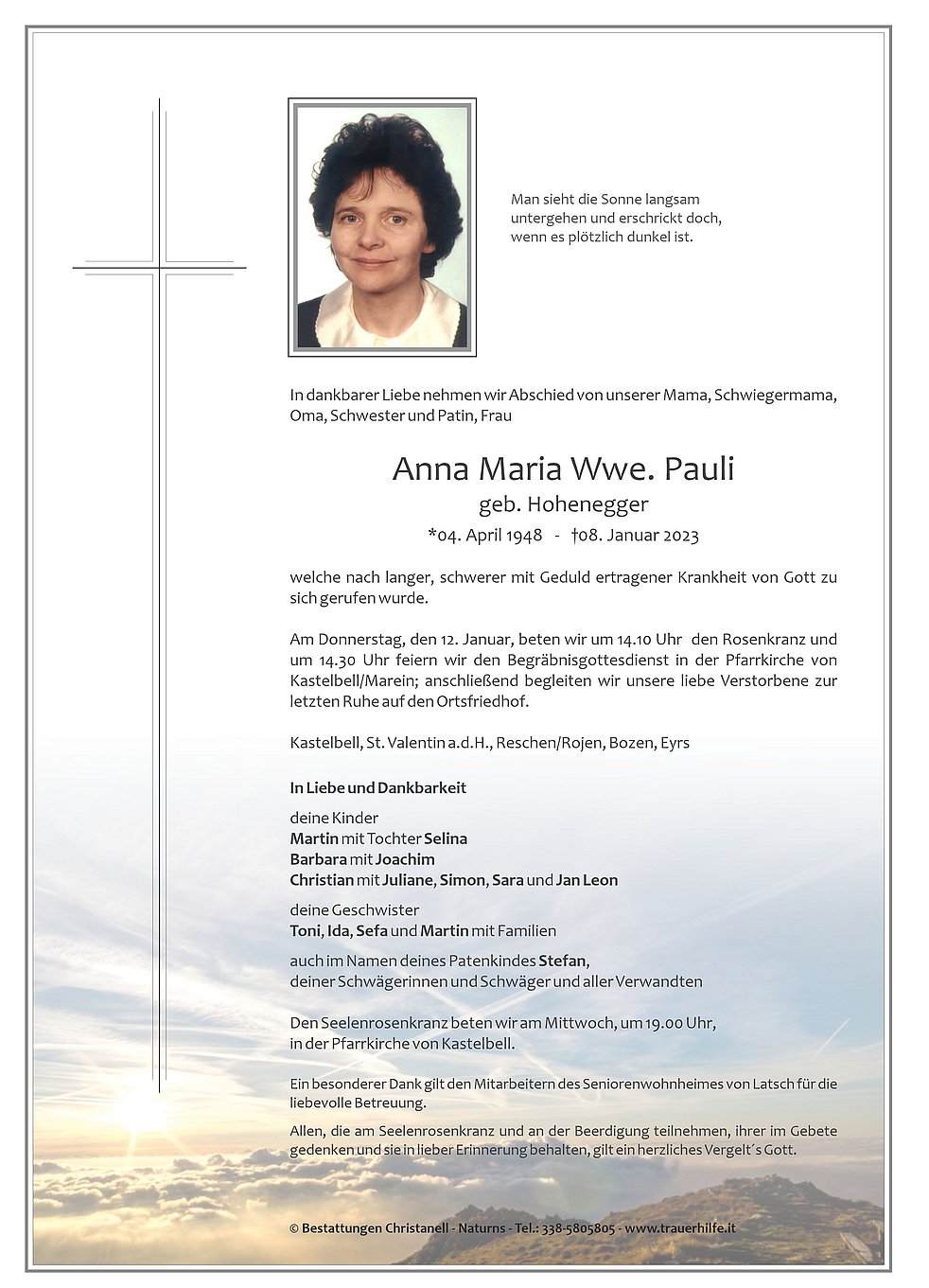 Anna Maria Wwe Pauli Aus Kastelbell Tschars Trauerhilfeit Das Südtiroler Gedenkportal 
