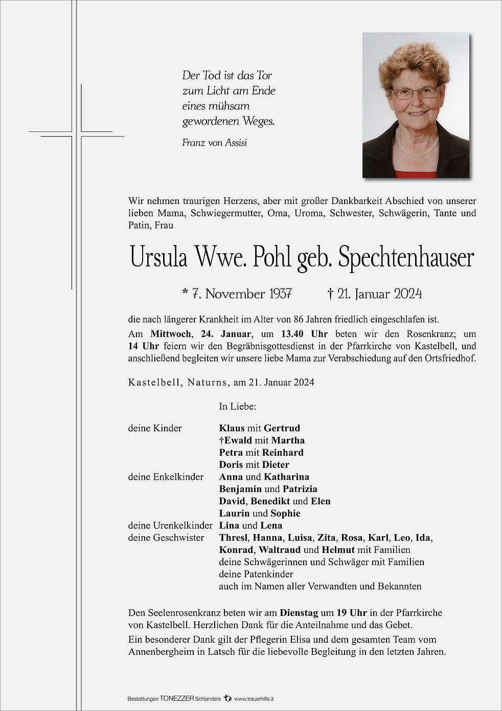 Ursula Wwe Pohl Aus Kastelbell Tschars Trauerhilfeit Das Südtiroler Gedenkportal 