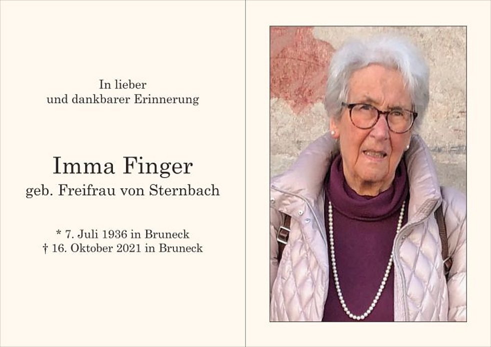 Imma Finger Aus Bruneck Trauerhilfeit Das Südtiroler Gedenkportal 