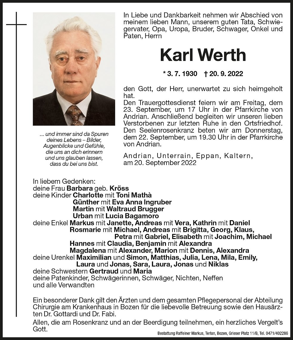 Karl Werth Aus Andrian Trauerhilfeit Das Südtiroler Gedenkportal 