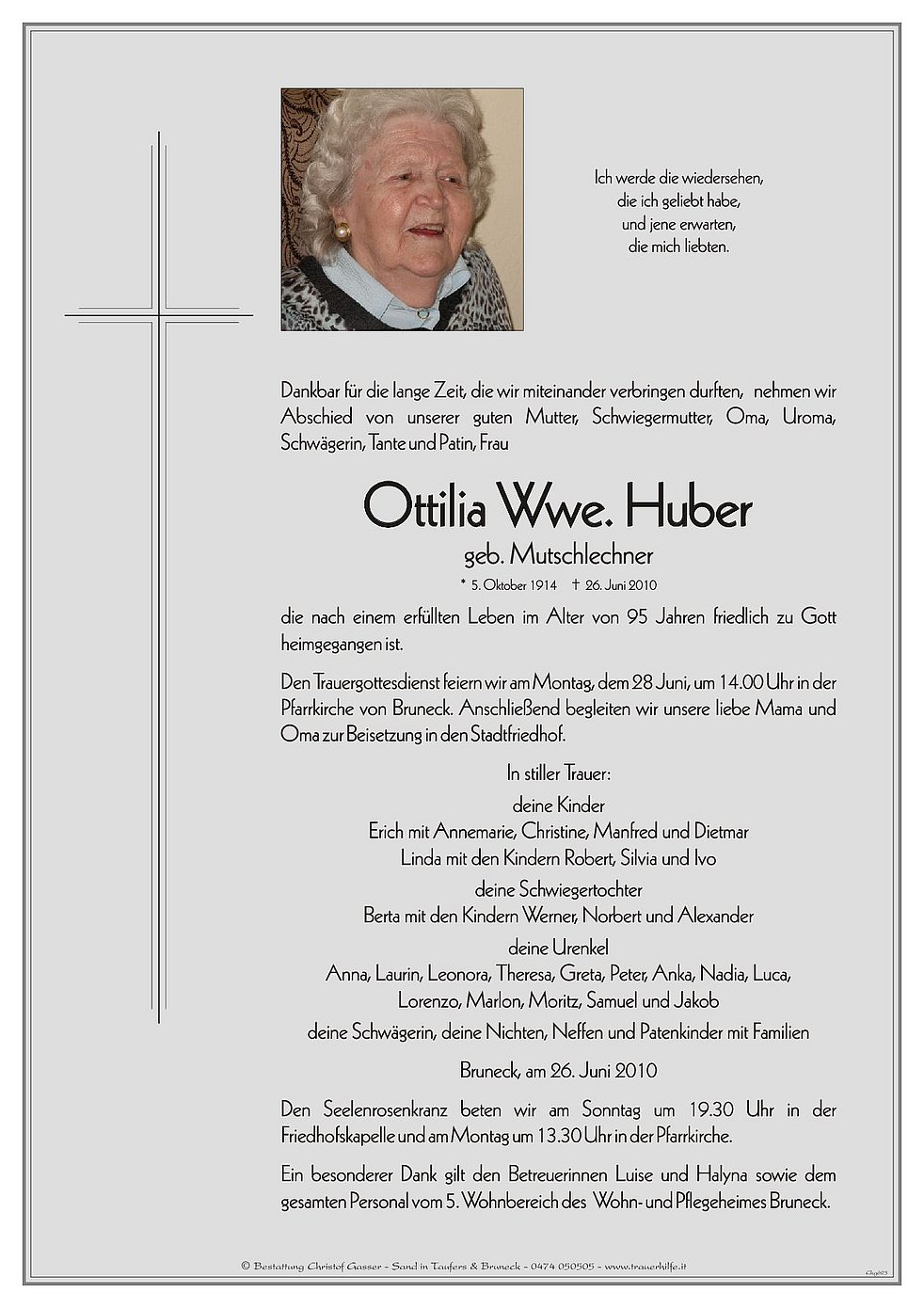 Ottilia Wwe. Huber Aus Bruneck - TrauerHilfe.it - Das Südtiroler ...