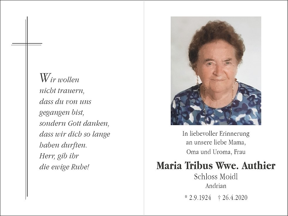 Maria Tribus Aus Andrian Trauerhilfeit Das Südtiroler Gedenkportal 