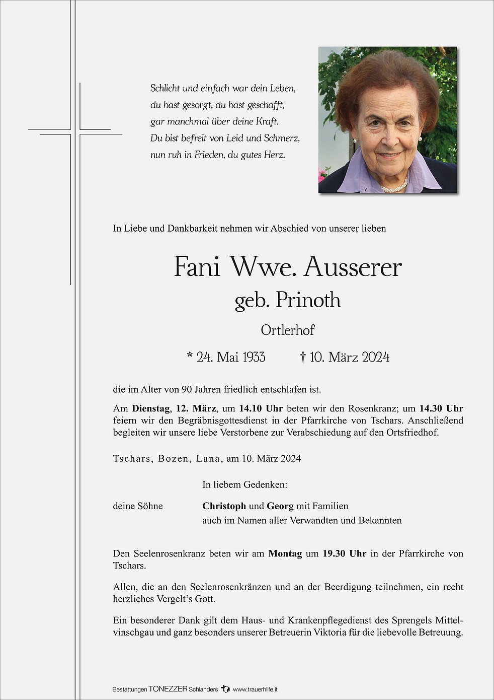 Fani Wwe Ausserer Aus Kastelbell Tschars Trauerhilfeit Das Südtiroler Gedenkportal 