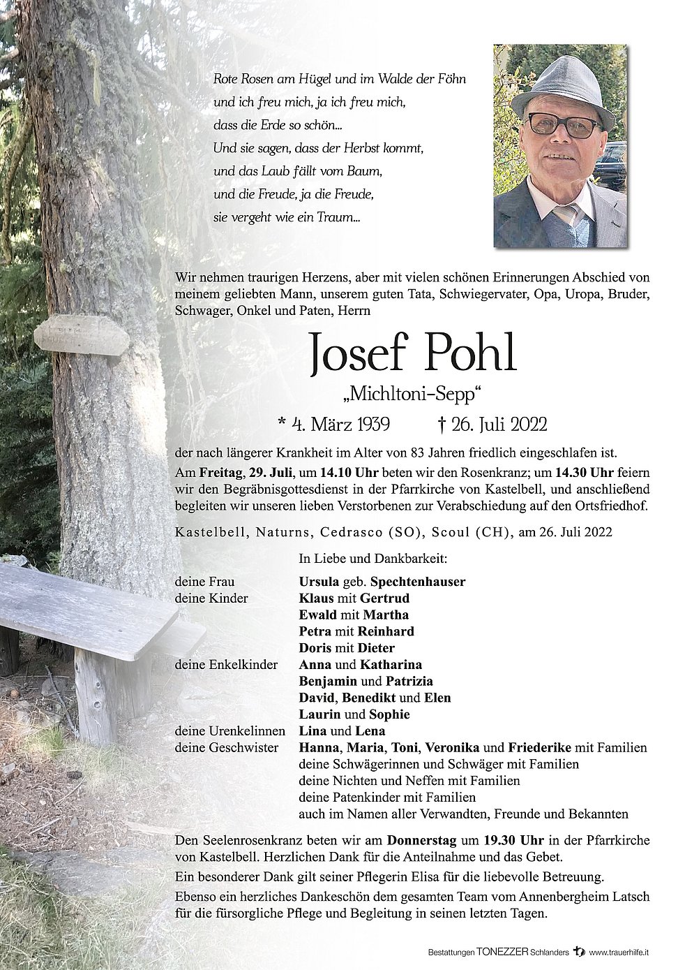 Josef Pohl Aus Kastelbell Tschars Trauerhilfeit Das Südtiroler Gedenkportal 